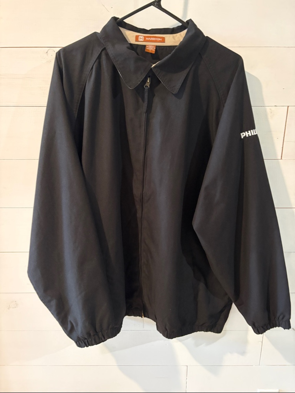 Harriton Men's L Black Windbreaker Jacket Full Zip with Philips Logo